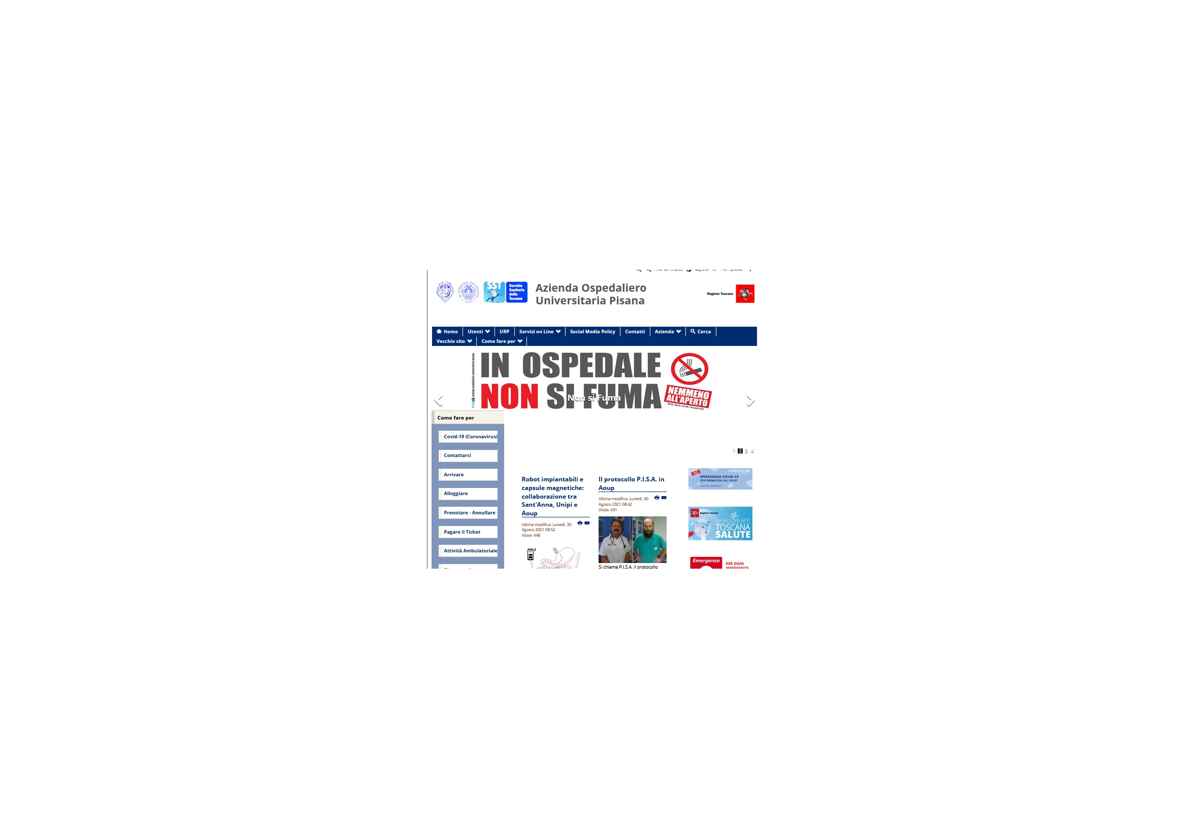 Sito WEB in fase di cristallizzazione/chiusura => Nuovo sito         https://www.ao-pisa.toscana.it/